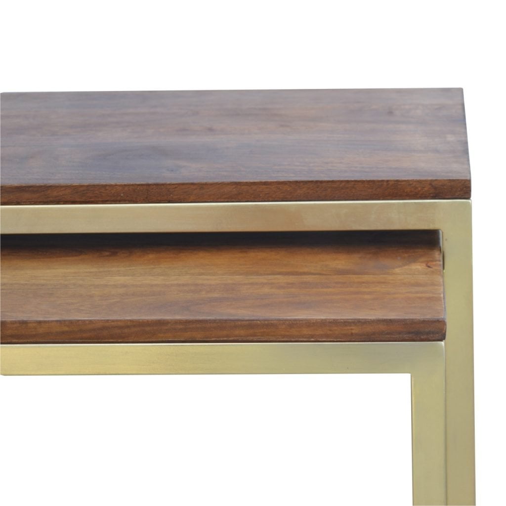 Chunky Gold Table Set of 3, Handmade Solid Wood, Modern Accent Tables