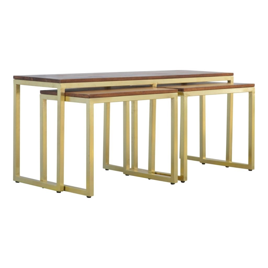 Chunky Gold Table Set of 3, Handmade Solid Wood, Modern Accent Tables