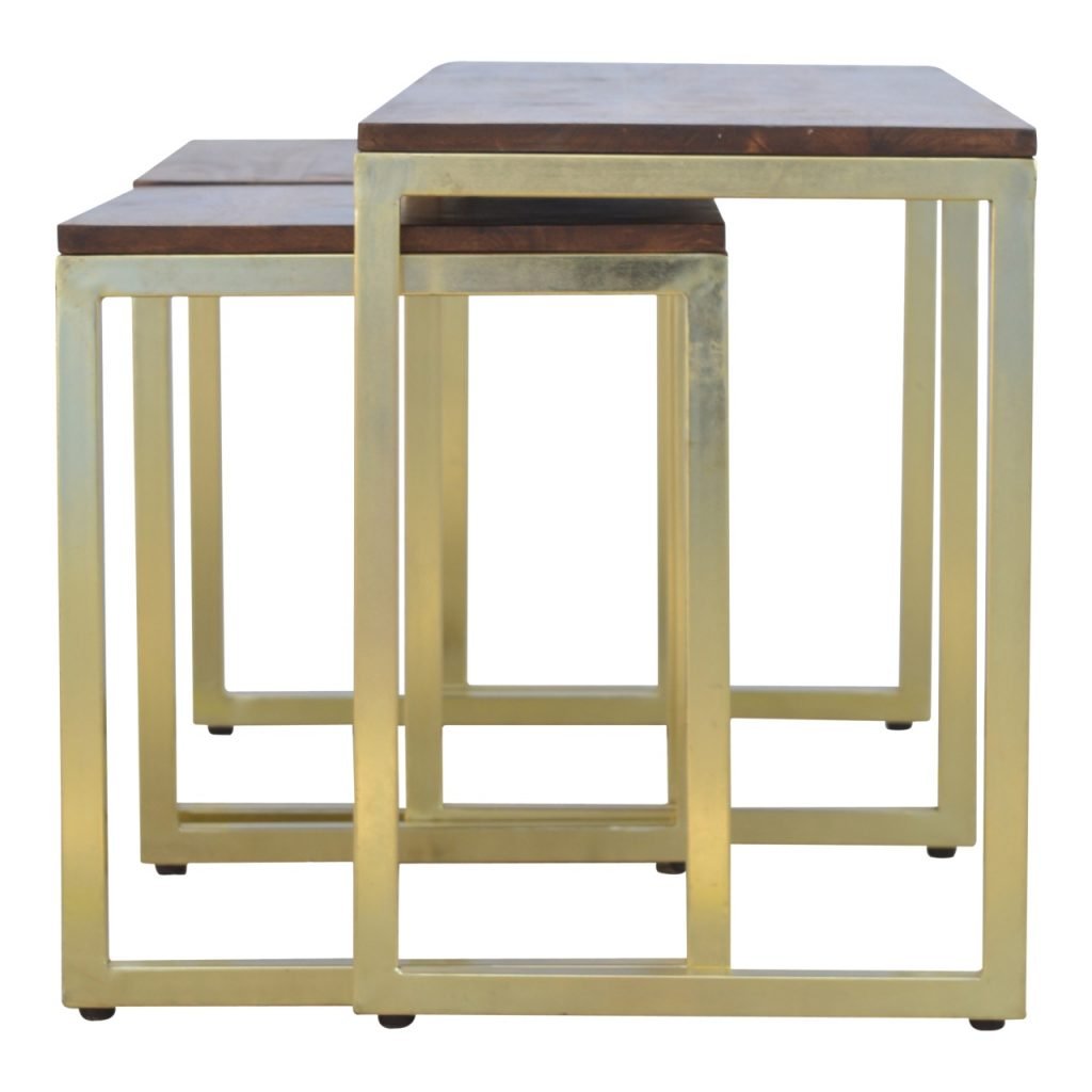 Chunky Gold Table Set of 3, Handmade Solid Wood, Modern Accent Tables