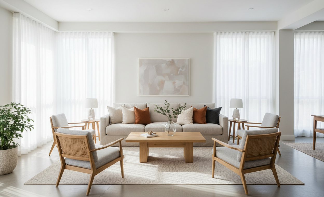 Large, full-width lifestyle image of furniture (living room or bedroom)

Neutral, bright, minimal style

Avoid brand logos or watermarks