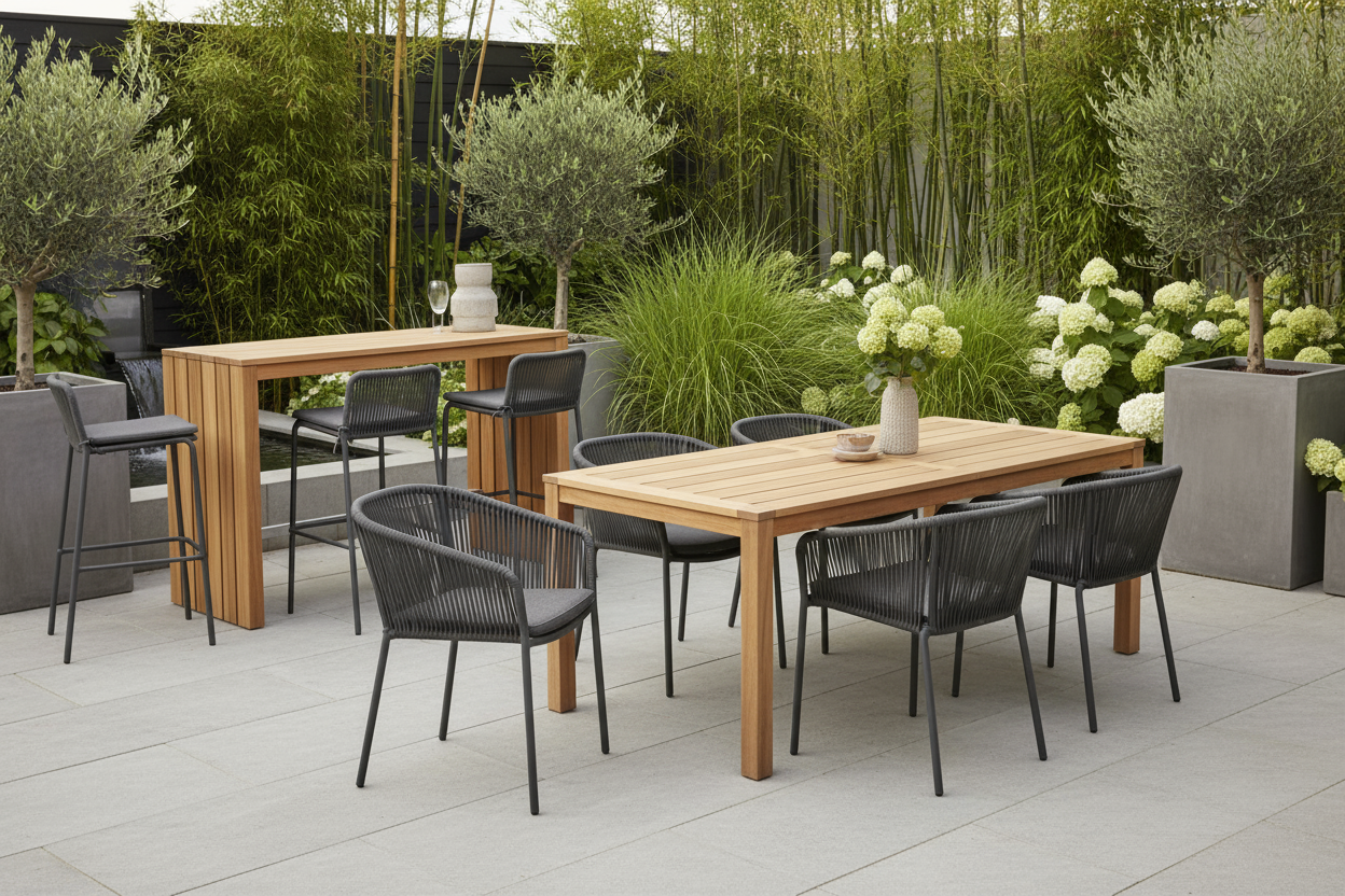 outdoor furniture collection or setup- chair, table, barstool