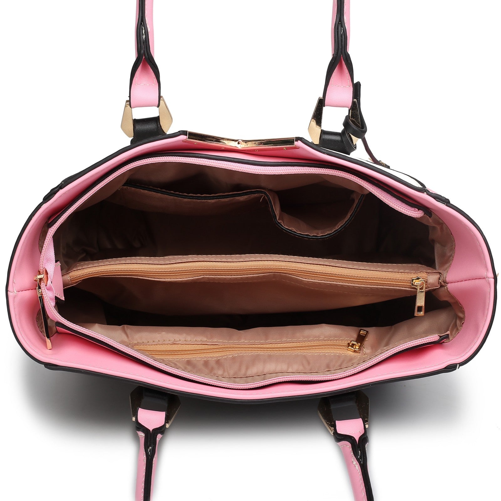 Miss Lulu Leather Look V - Shape Shoulder Handbag - Pink