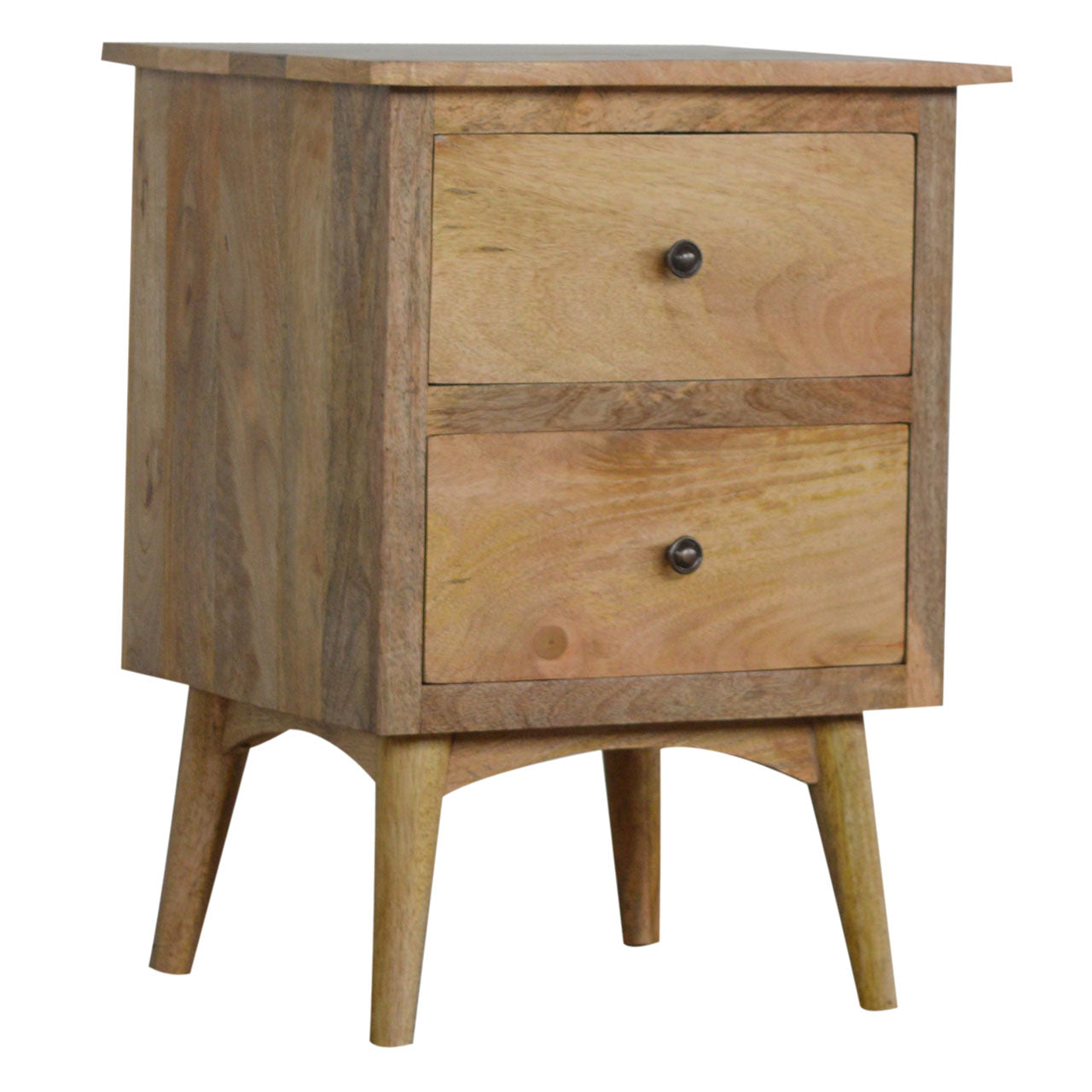 Nordic 2-Drawer Bedside Table - Solid Mango Wood | Oak-ish Finish