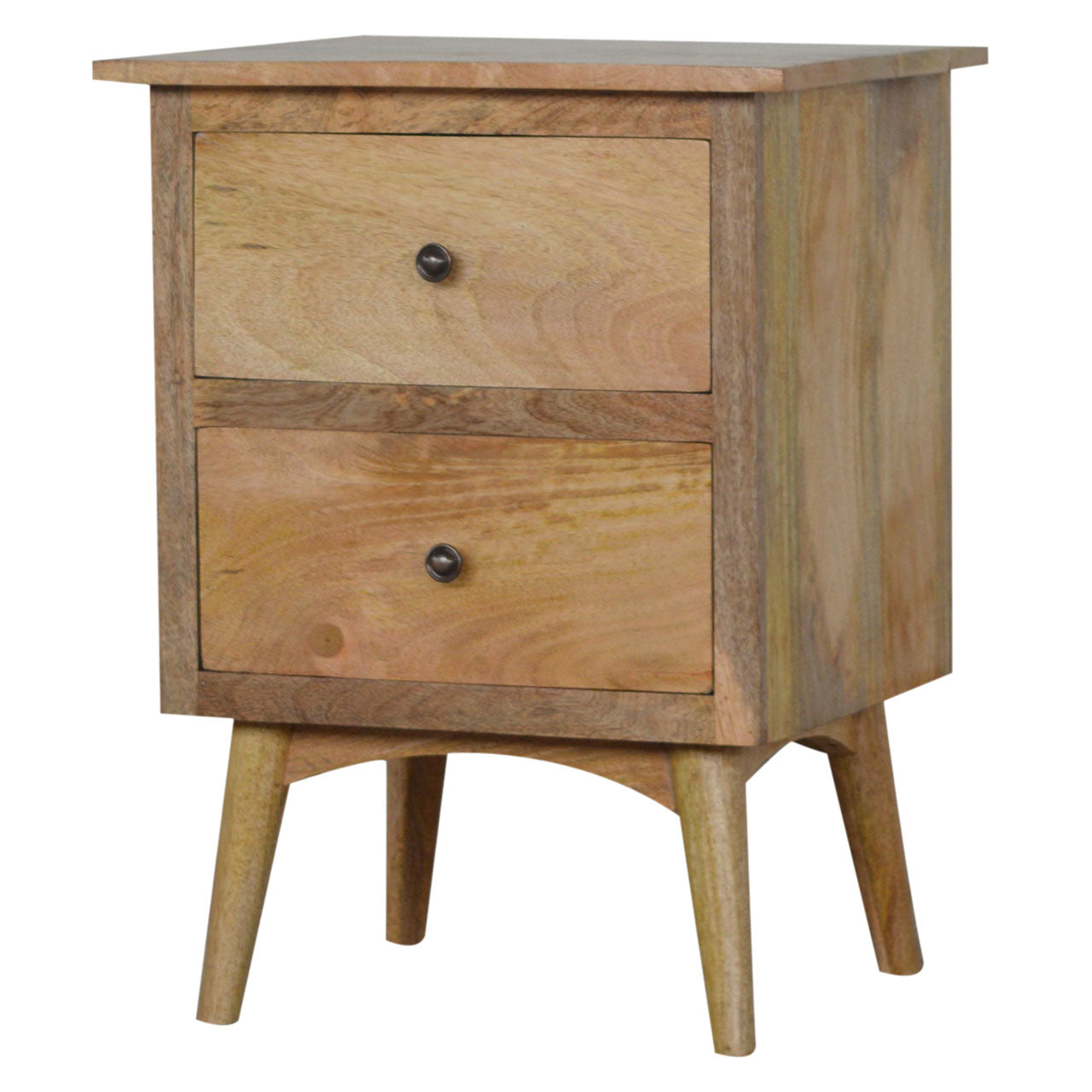 Nordic 2-Drawer Bedside Table - Solid Mango Wood | Oak-ish Finish