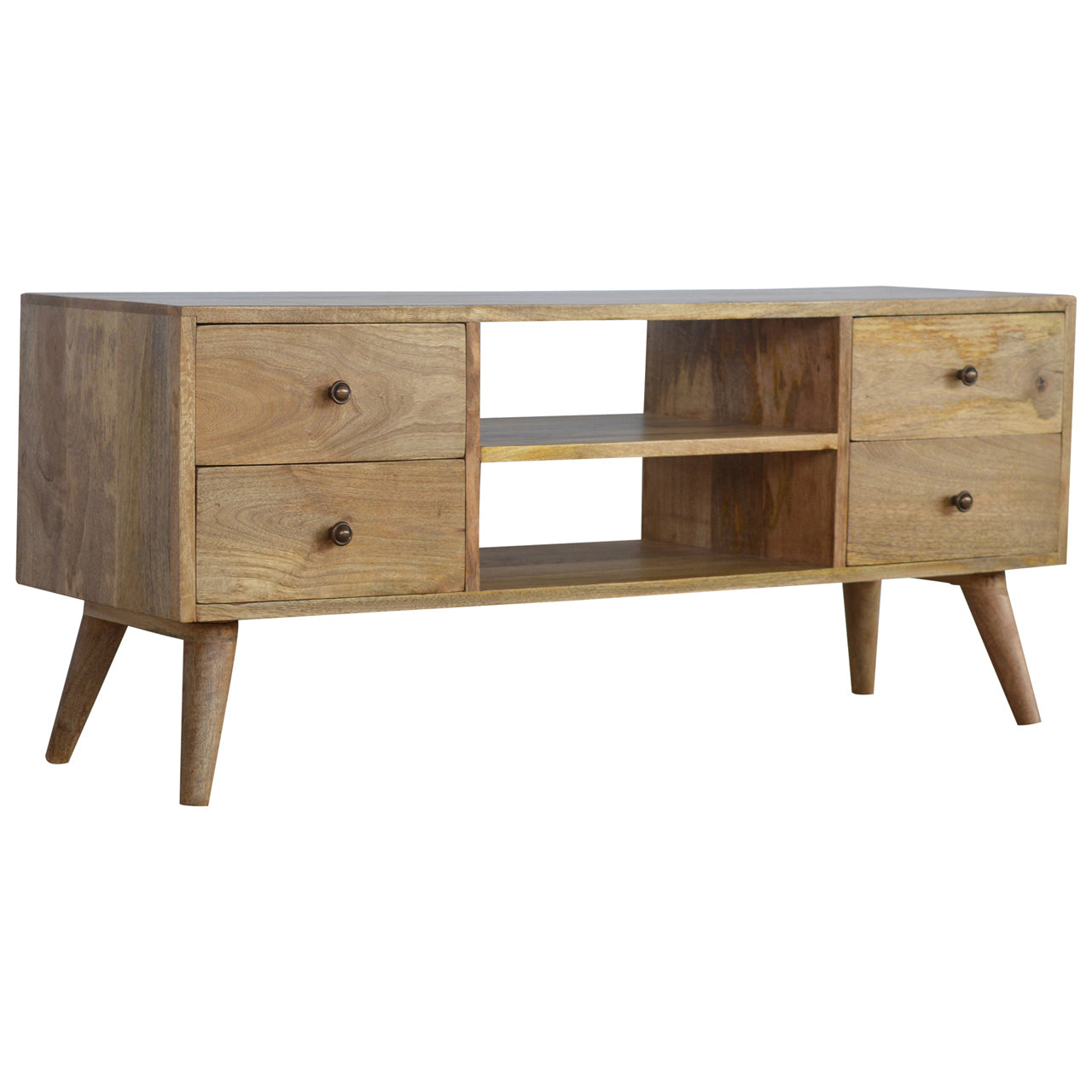 4 Drawer and 2 Shelf Classic Nordic Entertainment Unit from Solid Wood