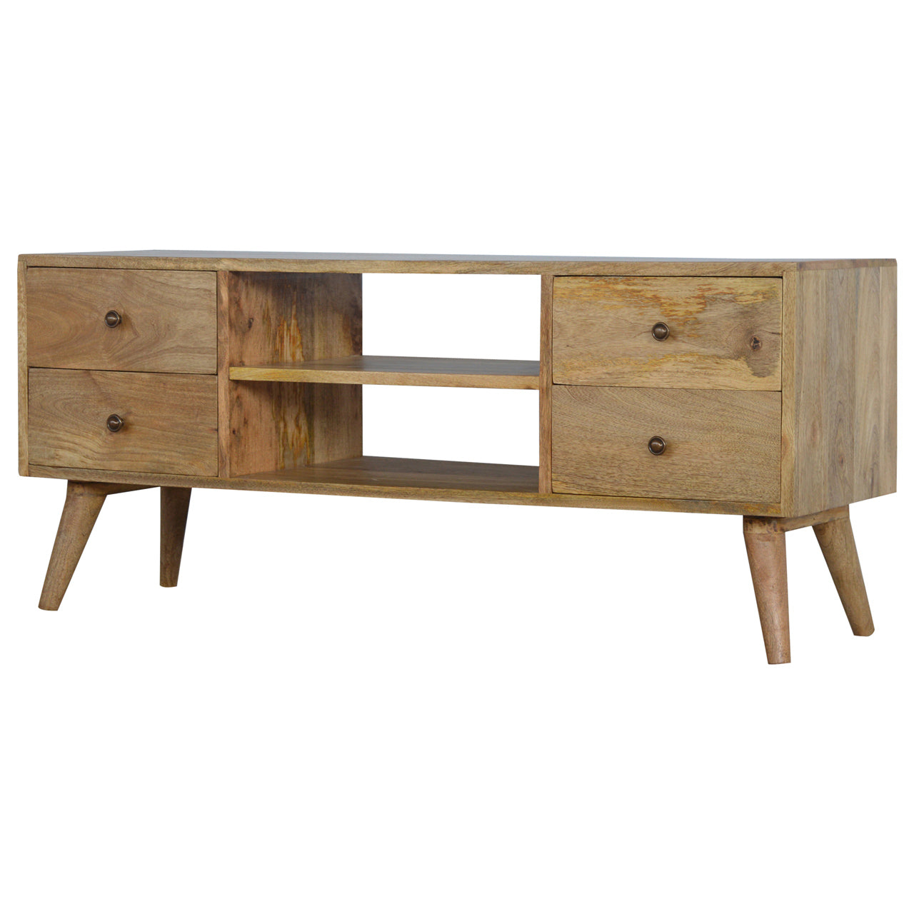 4 Drawer and 2 Shelf Classic Nordic Entertainment Unit from Solid Wood