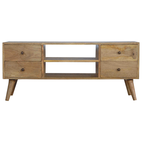 4 Drawer and 2 Shelf Classic Nordic Entertainment Unit from Solid Wood