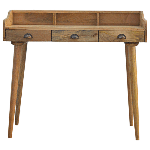 3 Drawer Gallery Back Writing Desk with Shell Handles, Solid Wood Office Table