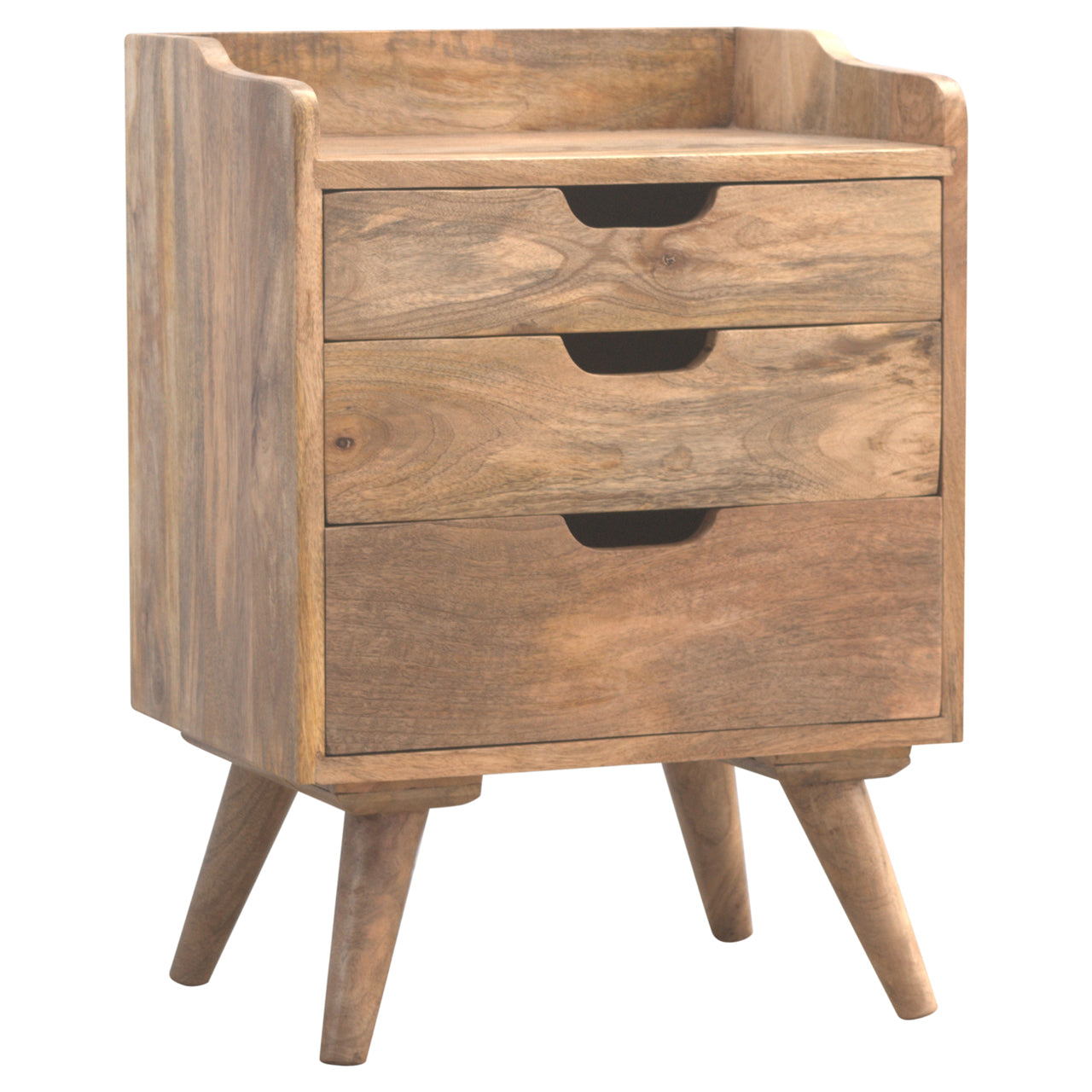 Gallery Bedside Table with 3 Drawers, Handmade Solid Wood, Elegant Design