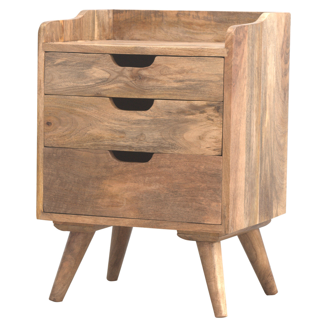 Gallery Bedside Table with 3 Drawers, Handmade Solid Wood, Elegant Design