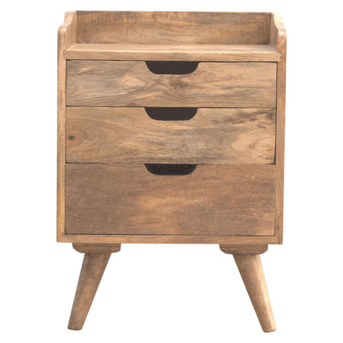 Gallery Bedside Table with 3 Drawers, Handmade Solid Wood, Elegant Design