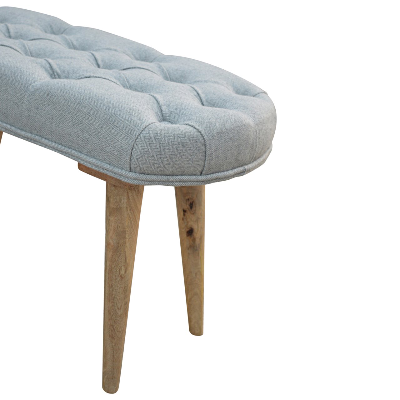 Deep Button Grey Tweed Bench, Handmade Solid Wood Frame, Upholstered Seating