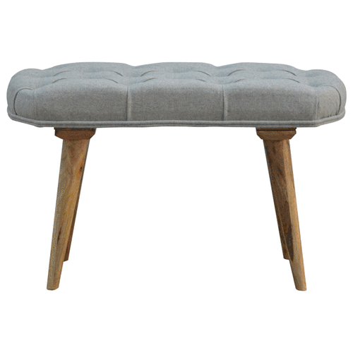 Deep Button Grey Tweed Bench, Handmade Solid Wood Frame, Upholstered Seating