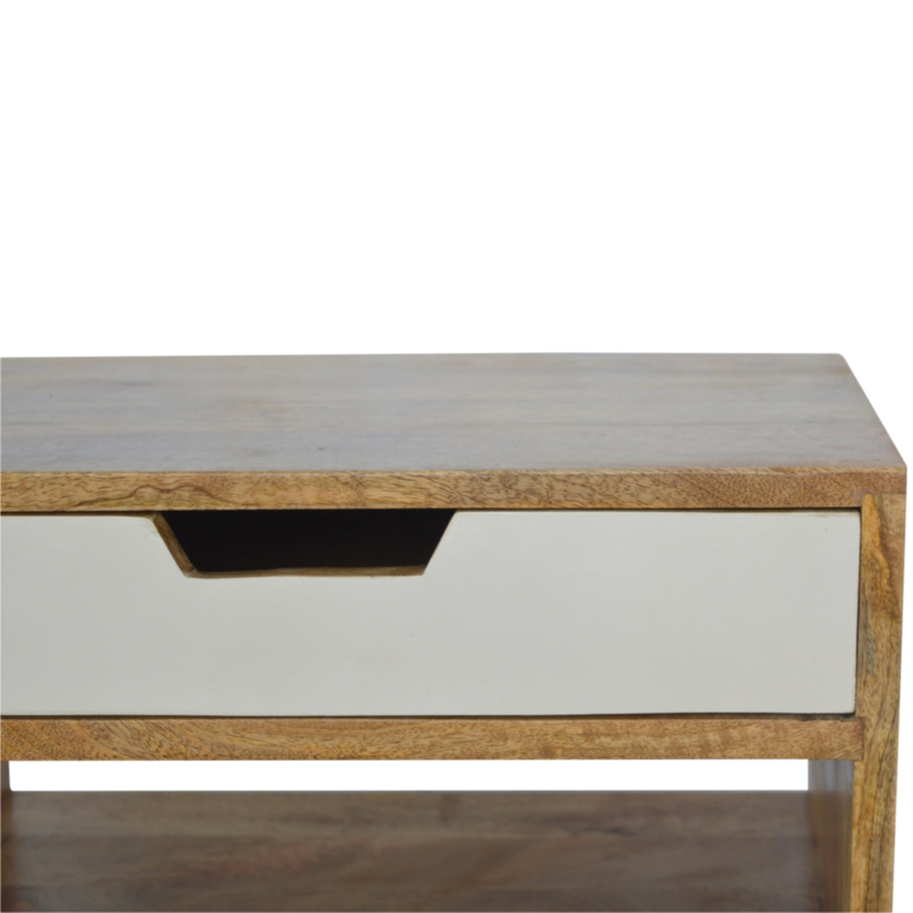 Grey & White Bedside with 2 Drawer and Open Shelf, Handmade Solid Wood, Modern Style