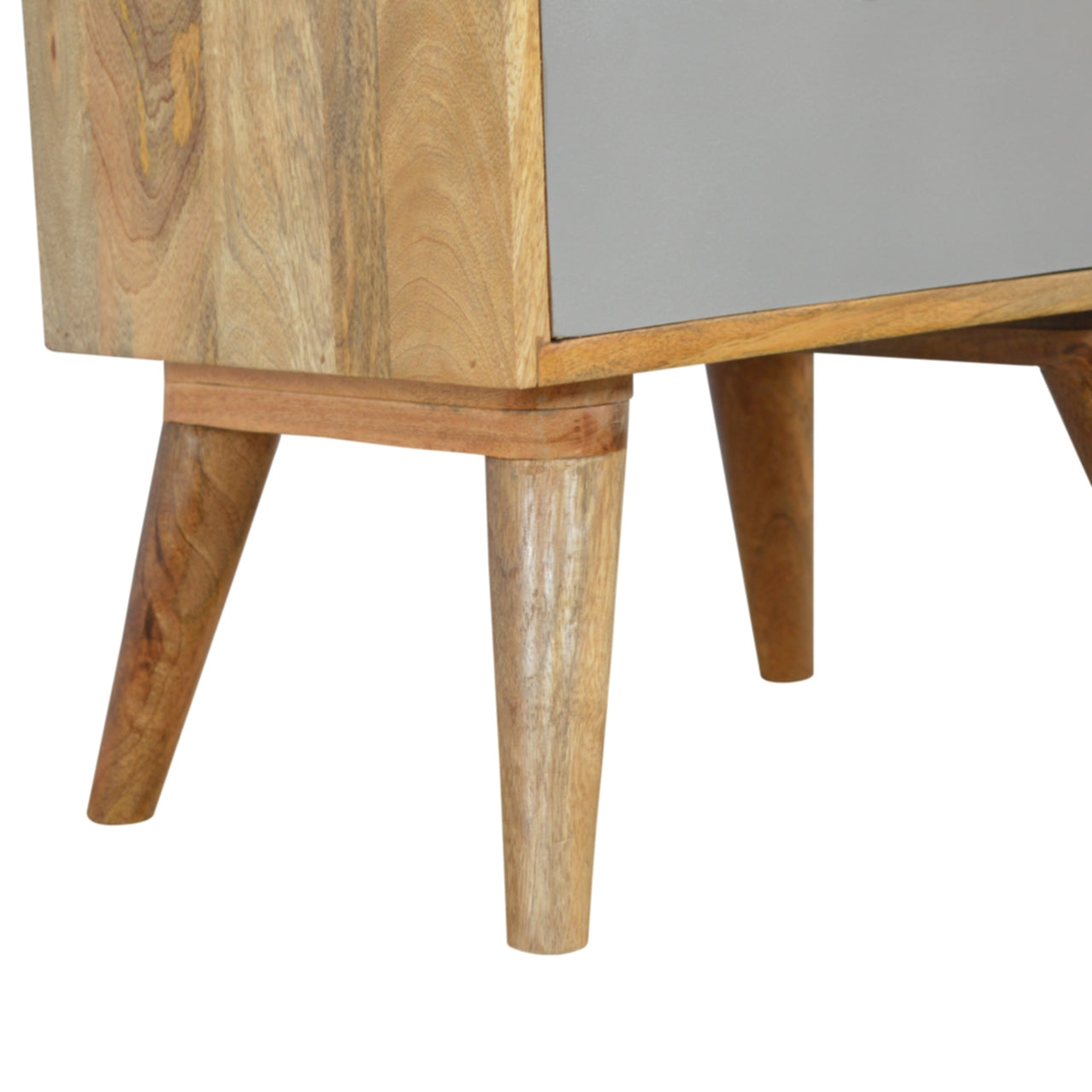 Grey & White Bedside with 2 Drawer and Open Shelf, Handmade Solid Wood, Modern Style