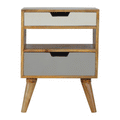 Grey & White Bedside with 2 Drawer and Open Shelf, Handmade Solid Wood, Modern Style