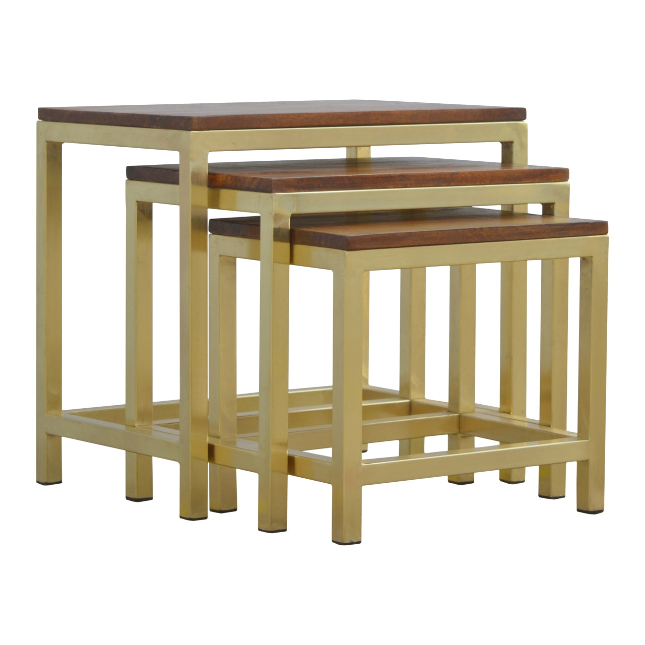 Chunky Gold Stool Set of 3, Handmade Solid Wood Table Top