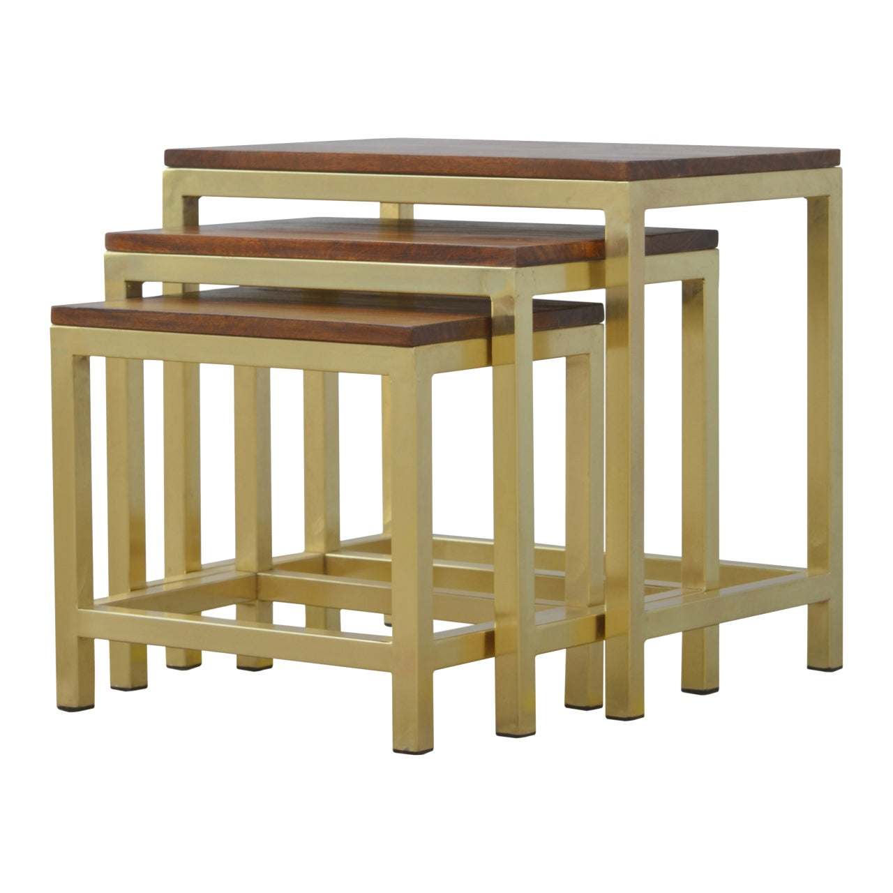 Chunky Gold Stool Set of 3, Handmade Solid Wood Table Top