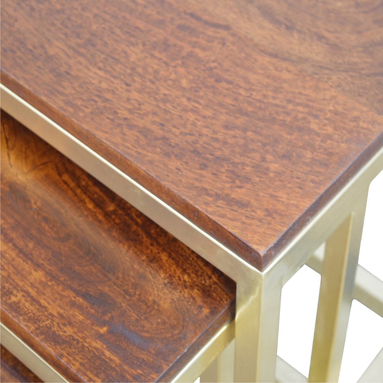 Chunky Gold Stool Set of 3, Handmade Solid Wood Table Top