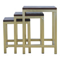 Chunky Gold Stool Set of 3, Handmade Solid Wood Table Top