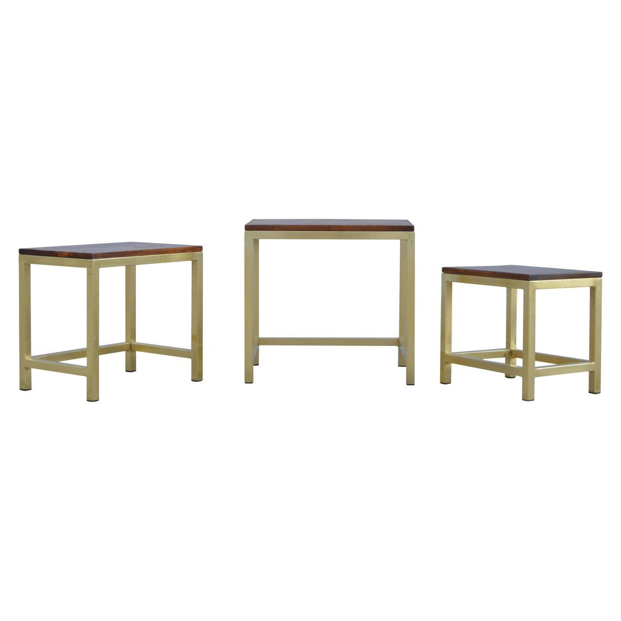 Chunky Gold Stool Set of 3, Handmade Solid Wood Table Top