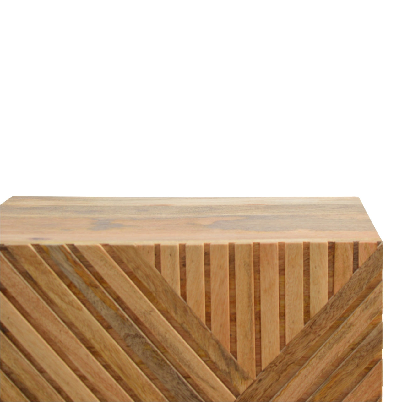 Bedside Table with 2 Drawers and Carvied Lines, Handmade Solid Wood, Compact Design