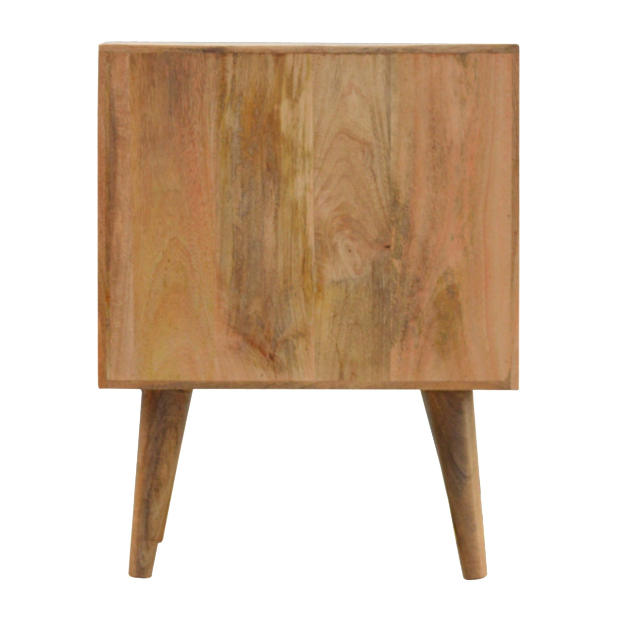 Bedside Table with 2 Drawers and Carvied Lines, Handmade Solid Wood, Compact Design