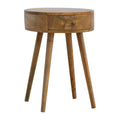 Nordic Circular Shaped Bedside Table with Drawer, Handmade Solid Wood, Round Design