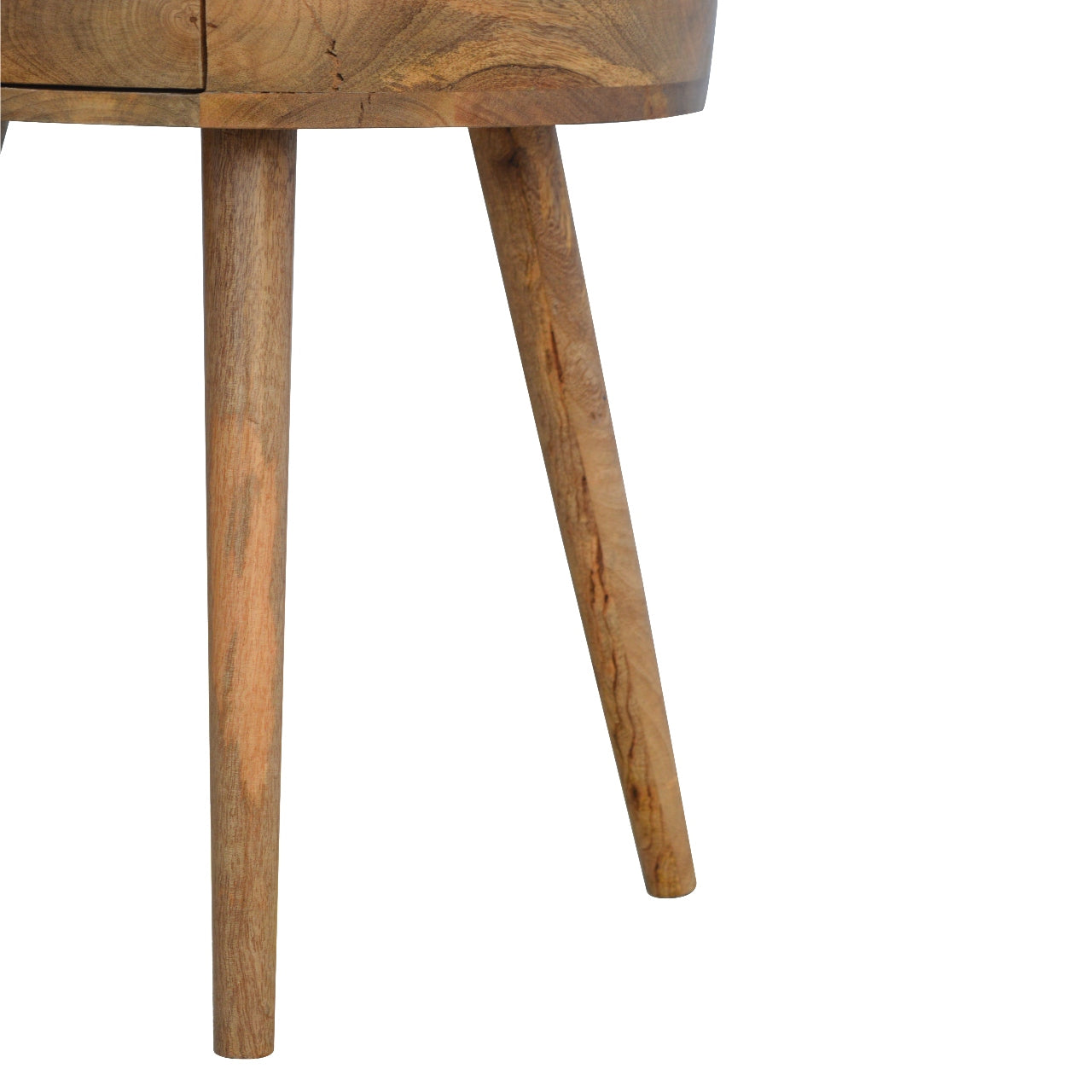 Nordic Circular Shaped Bedside Table with Drawer, Handmade Solid Wood, Round Design