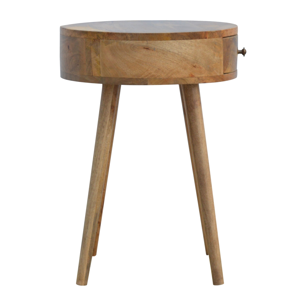 Nordic Circular Shaped Bedside Table with Drawer, Handmade Solid Wood, Round Design