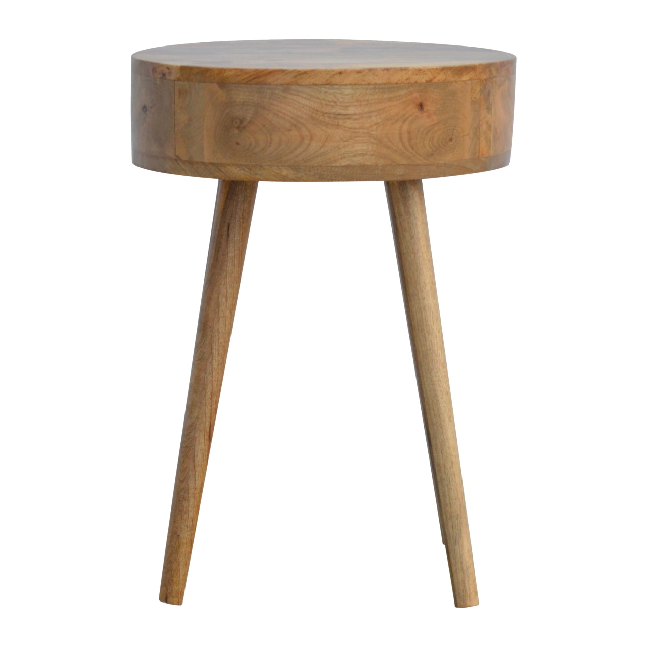 Nordic Circular Shaped Bedside Table with Drawer, Handmade Solid Wood, Round Design