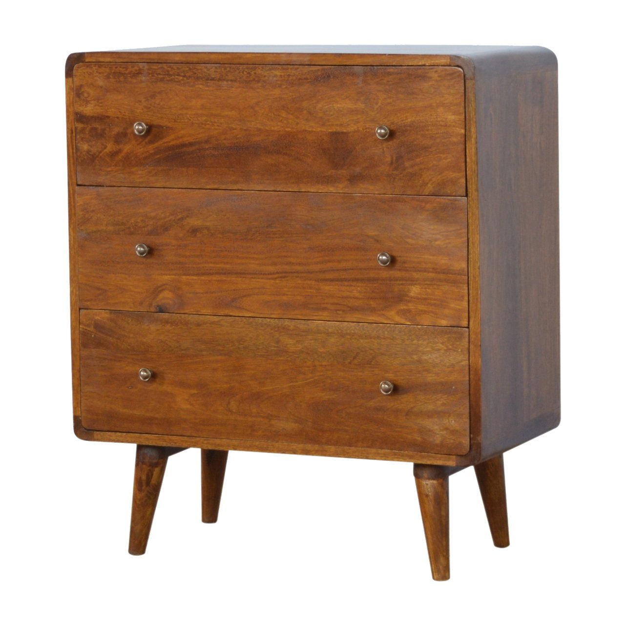Curved Chestnut Chest - Solid Wood - 3 Drawers, Classci Design, Nordic Legs