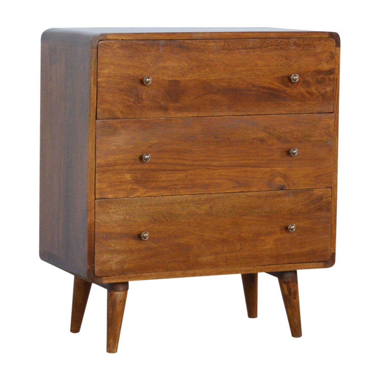 Curved Chestnut Chest - Solid Wood - 3 Drawers, Classci Design, Nordic Legs