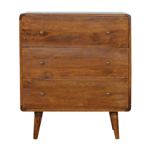 Curved Chestnut Chest - Solid Wood - 3 Drawers, Classci Design, Nordic Legs