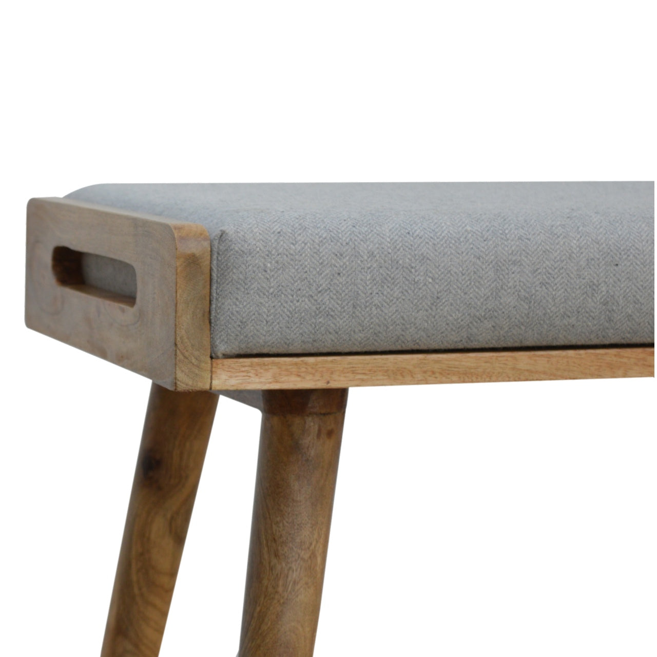 Grey Tweed Tray-Style Footstool, Handmade Solid Wood, Comfortable Seating
