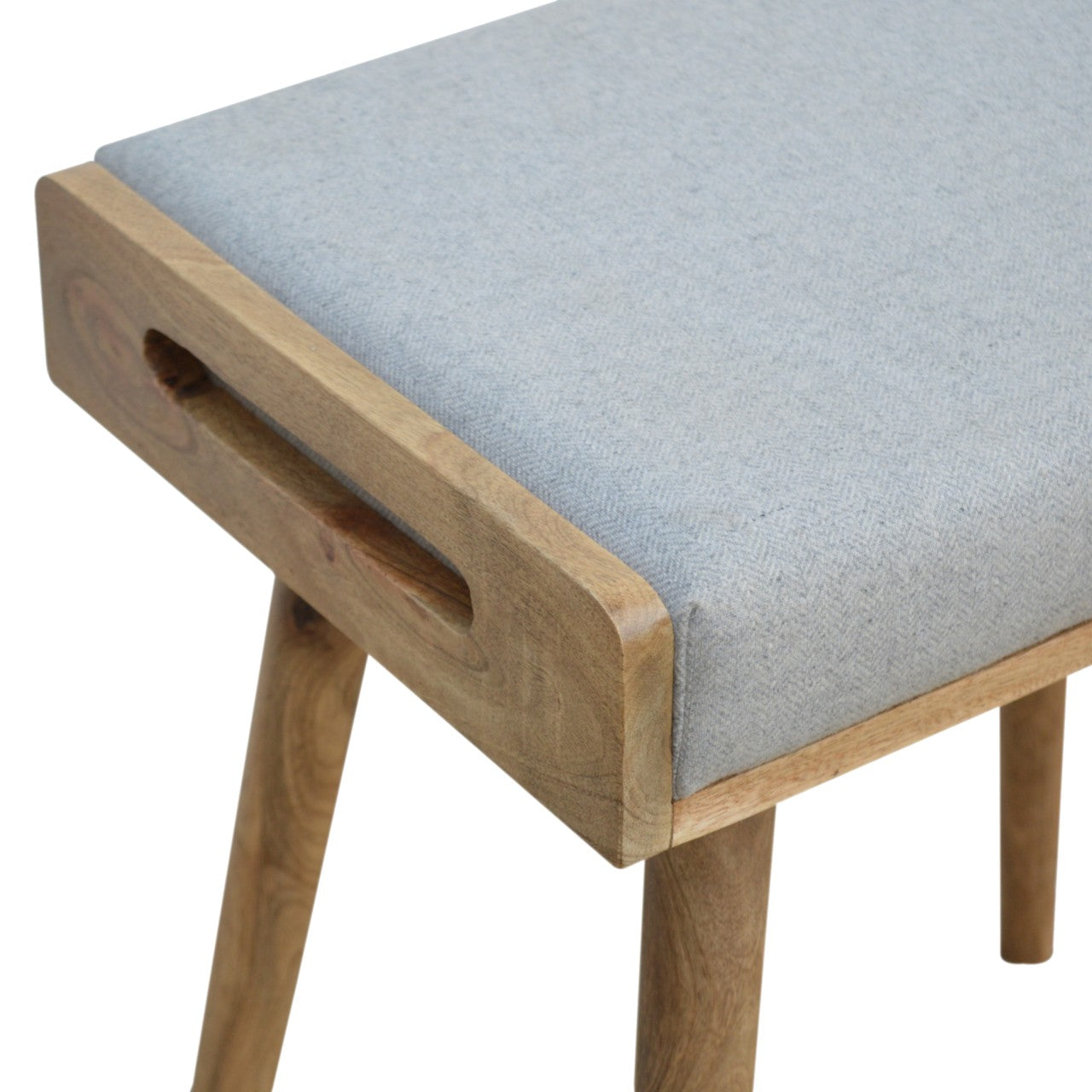 Grey Tweed Tray-Style Footstool, Handmade Solid Wood, Comfortable Seating