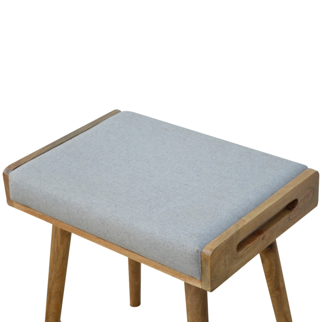 Grey Tweed Tray-Style Footstool, Handmade Solid Wood, Comfortable Seating