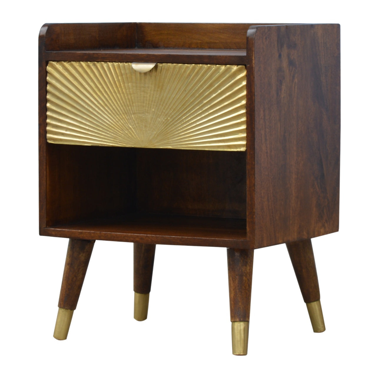 Manila Gold One Drawer Bedside - Handmade Solid Wood Nightstand with Gold Finish Drawer shelf