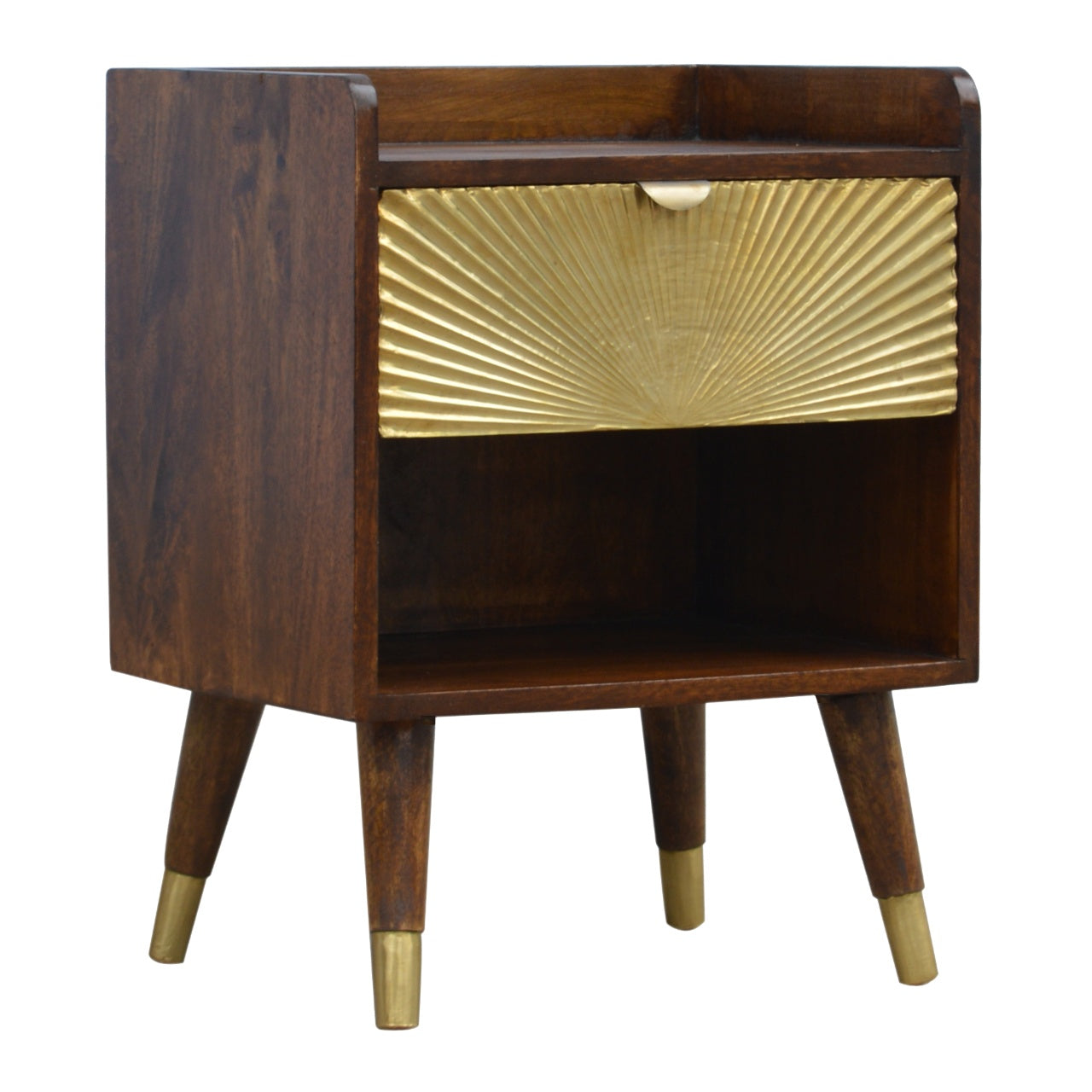 Manila Gold One Drawer Bedside - Handmade Solid Wood Nightstand with Gold Finish Drawer shelf
