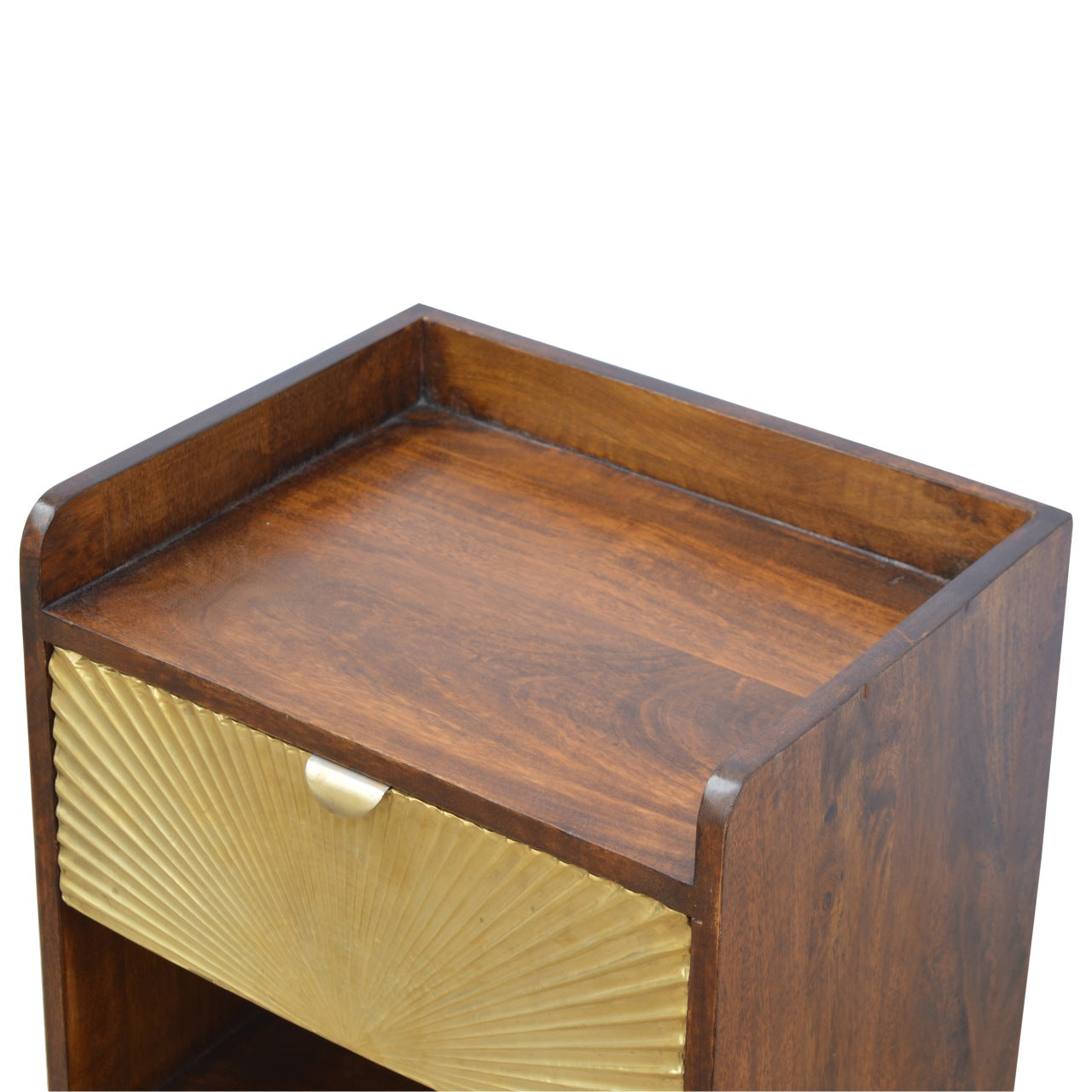 Manila Gold One Drawer Bedside - Handmade Solid Wood Nightstand with Gold Finish Drawer shelf