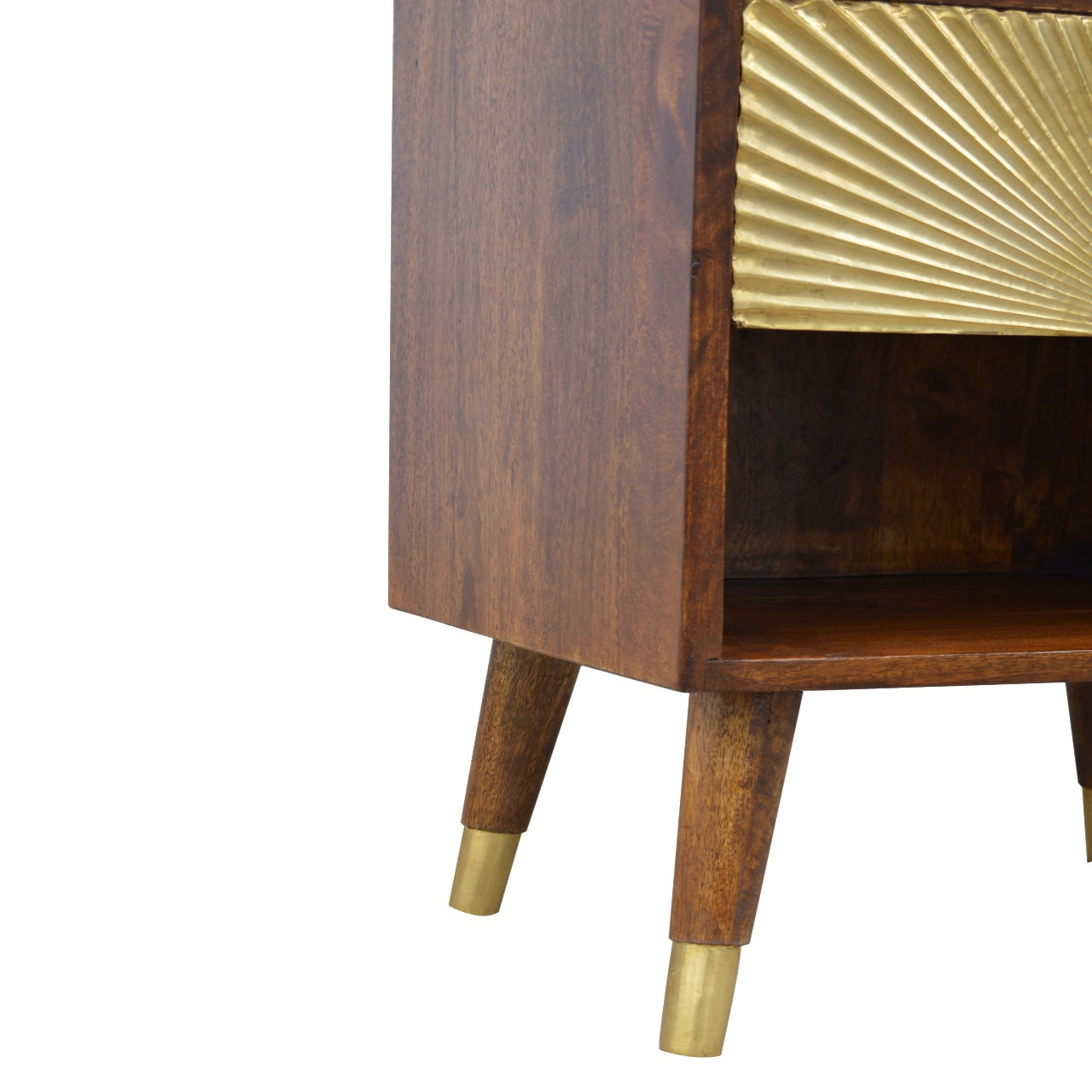 Manila Gold One Drawer Bedside - Handmade Solid Wood Nightstand with Gold Finish Drawer shelf