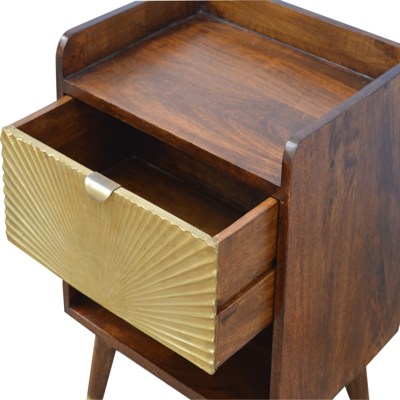 Manila Gold One Drawer Bedside - Handmade Solid Wood Nightstand with Gold Finish Drawer shelf