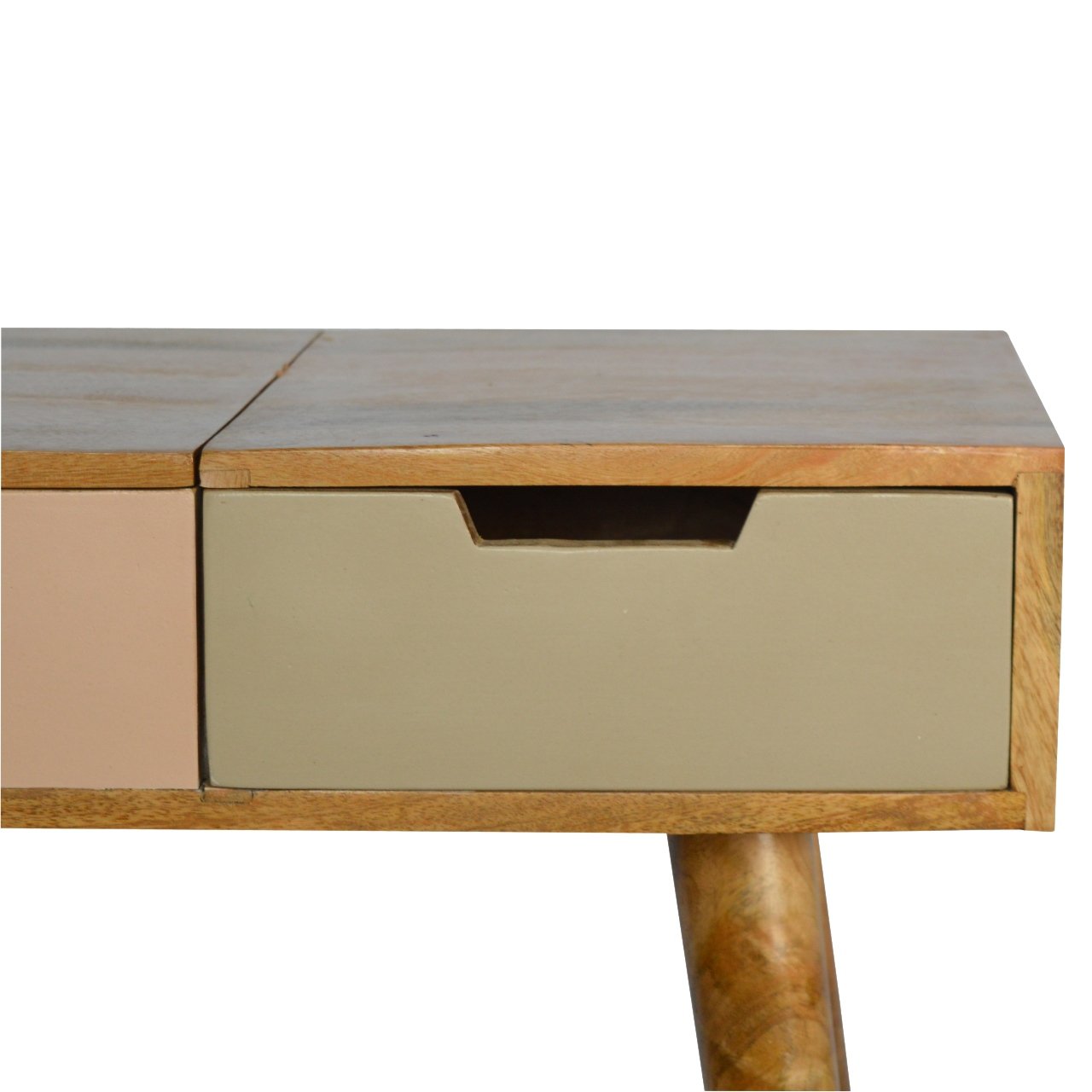 2 Drawer Pink Gradient Dressing Table with Mirror, Handmade Solid Wood, Hand-Painted Vanity