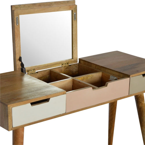 2 Drawer Pink Gradient Dressing Table with Mirror, Handmade Solid Wood, Hand-Painted Vanity