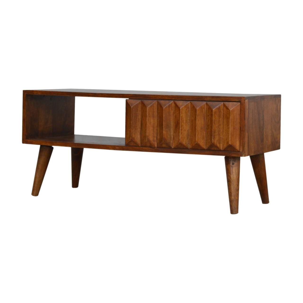 Floating Curved Chestnut Bedside Table, Handmade Solid Wood, Modern Design