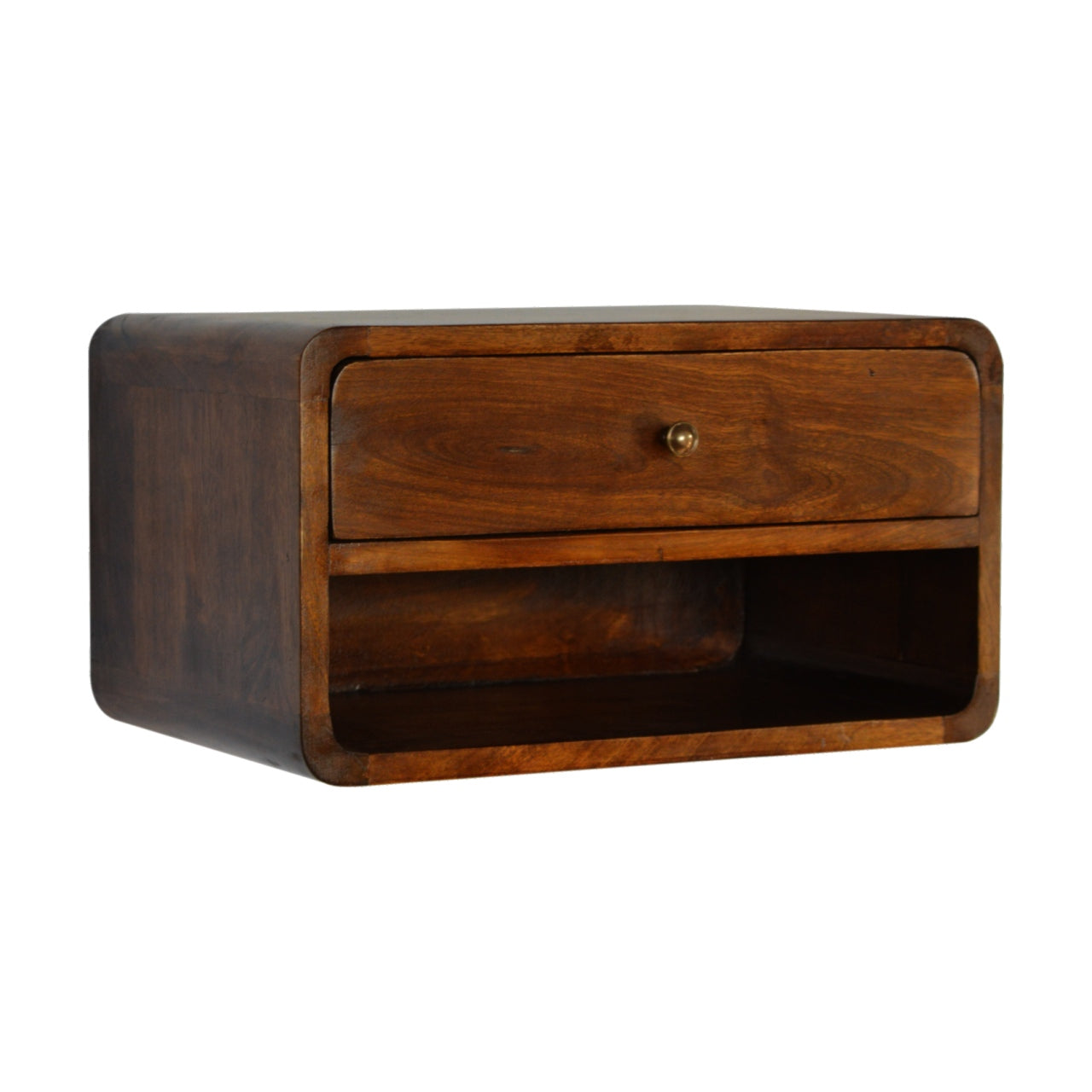 2 Drawer Chestnut Curve Floating Bedside Table | Solid Wood