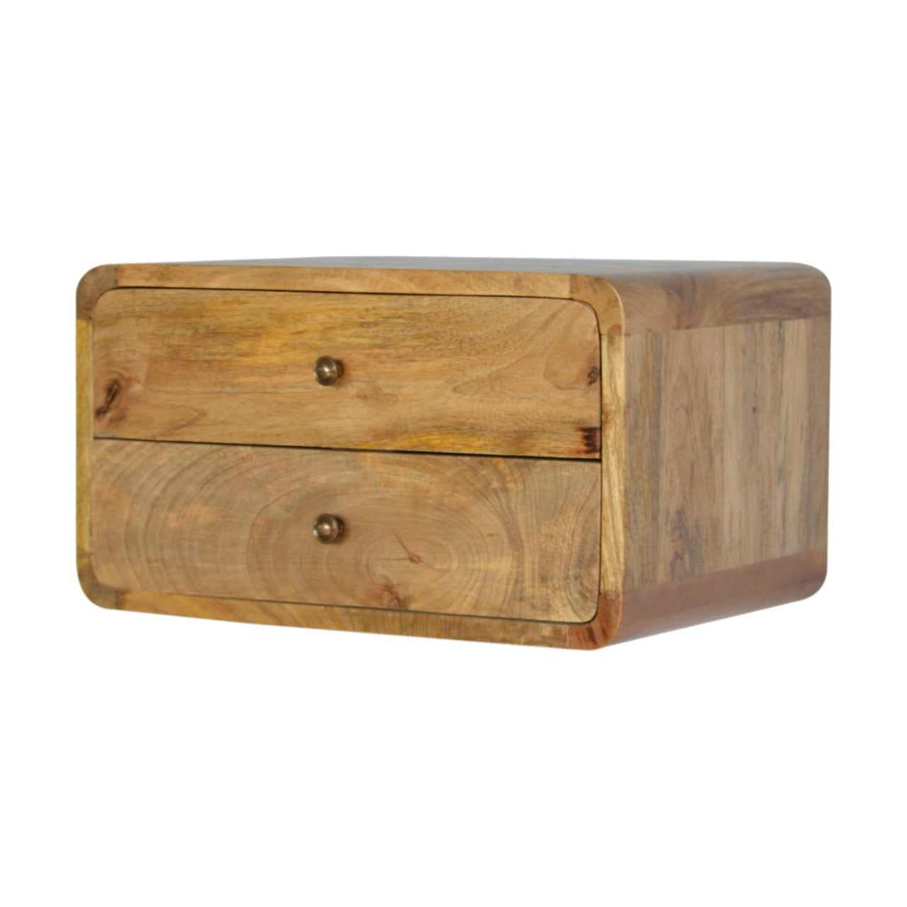 Floating Curve Bedside Table with 2 Drawer, Handmade Solid Wood, Space-Saving Design