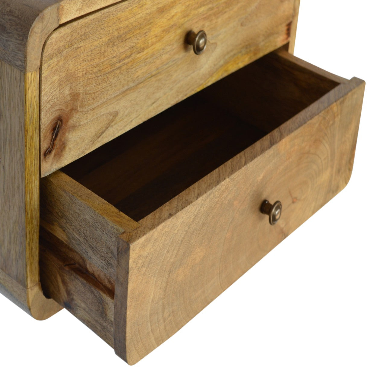 Floating Curve Bedside Table with 2 Drawer, Handmade Solid Wood, Space-Saving Design