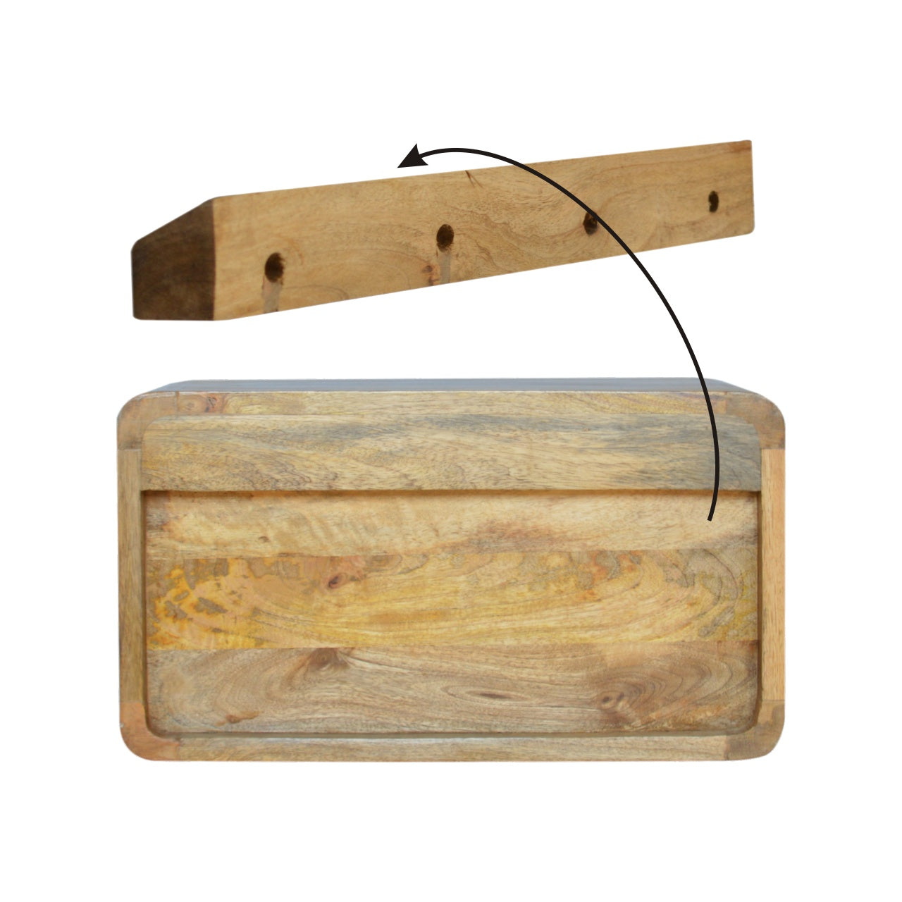 Floating Curve Bedside Table with 2 Drawer, Handmade Solid Wood, Space-Saving Design