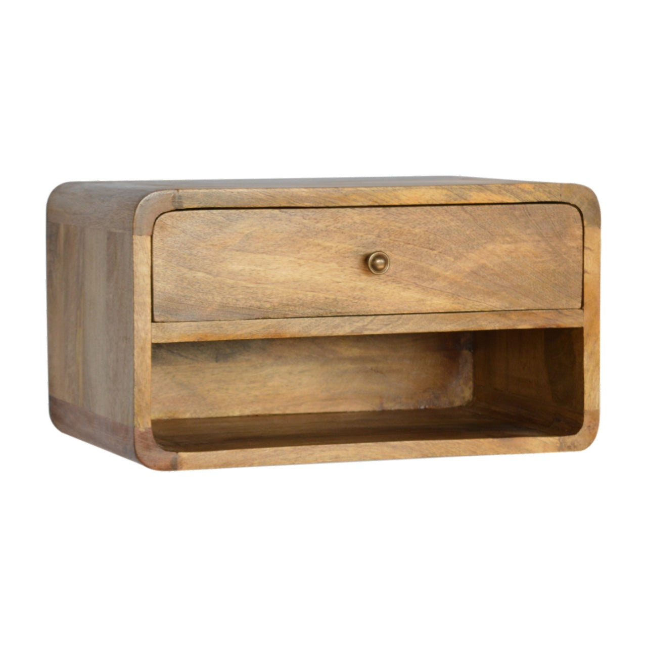 Floating Curve Bedside Table with 1 Drawer and Open Slot, Handmade Solid Wood, Space-Saving Design
